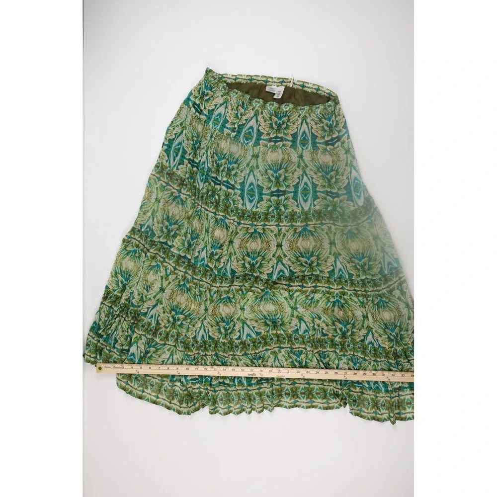 Jones New York Sport Maxi Skirt 14 Green Geometric Tiered Boho Chiffon Casual - Picture 3 of 6